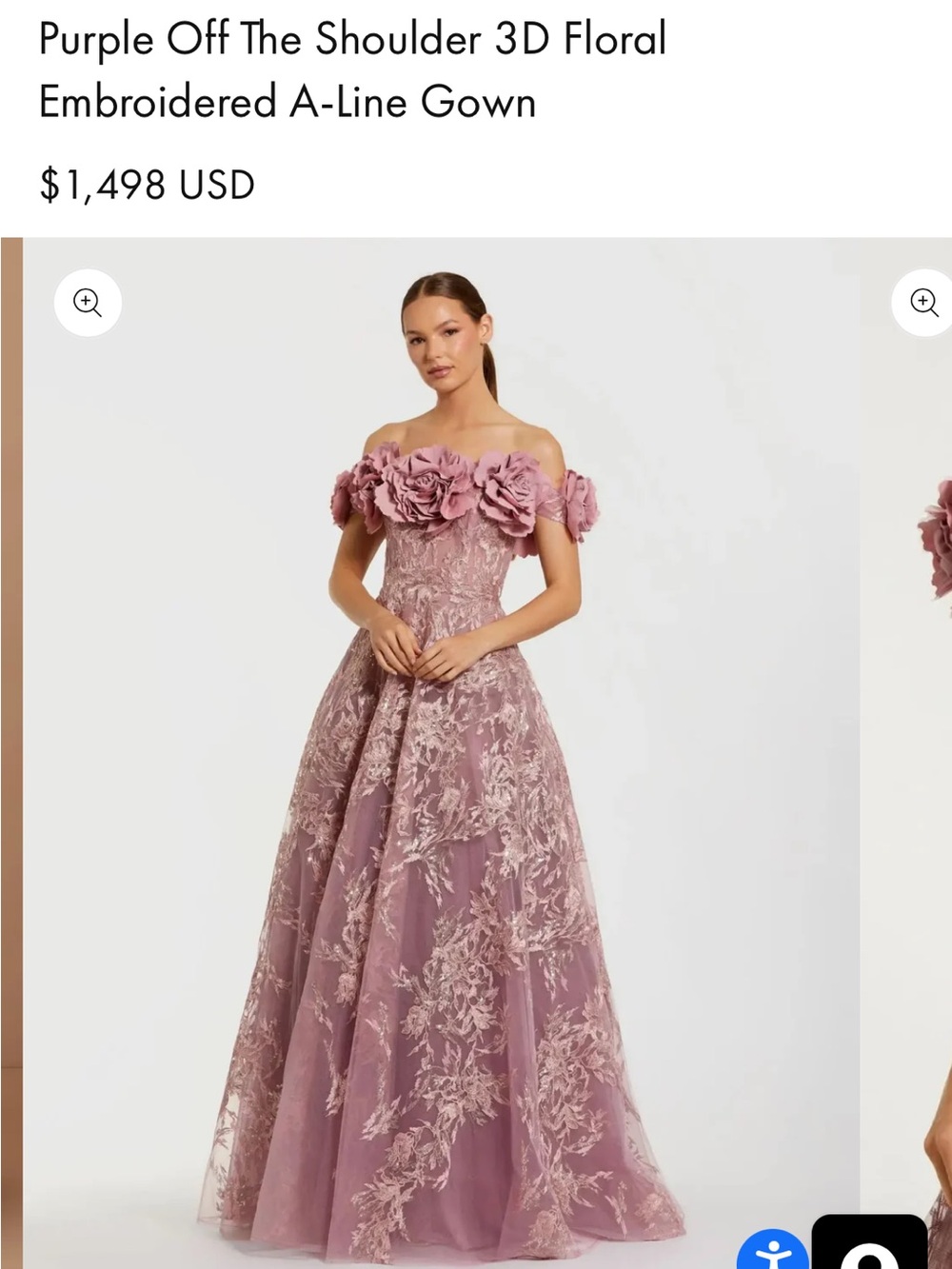 Mac Duggal Mauve Off-the-Shoulder 3D Floral Embroidered A-Line Gown